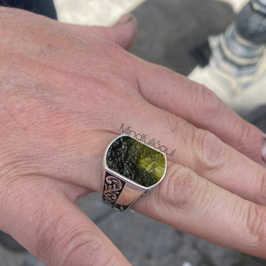 Elegant Genuine Moldavite <b>Ring</b> for Men | Raw Crystal in Sterling <b>Silver</b> | Certified Boho <b>Statement</b> Jewelry Unique Gift | 2026 - Product Image 4