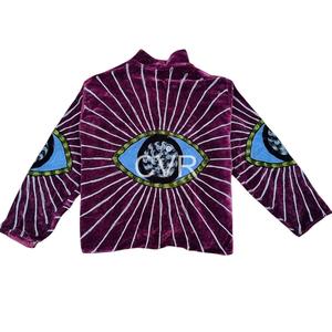 Haut bohème pour femme grande taille, imprimé yeux violets, manches longues, col rond, broderie main, en coton, décontracté, pour le printemps - Product Image 2