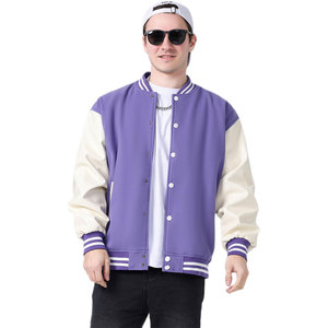 Varsity <b>Jacket</b> for <b>Men</b> New Design Style Stand Collar Genuine Leather <b>Letter</b> Pattern Vintage Winter Custom - Product Image 1