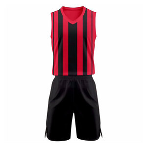 <b>Men</b> Red <b>Black</b> Striped Sleeveless Soccer Jersey Set Quick Dry Polyester Athletic Wear All Seasons Adult Size - Product Image 2