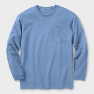 Camiseta de Algodón de Manga Larga Azul para Hombre, Corte Regular, Cuello Redondo, Color Sólido Informal, Tejido Transpirable, Teñido Liso - Product Image 6