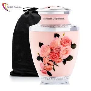 <b>Large</b> Adult Floral Cremation <b>Urns</b> Handcrafted Pink Rose Aluminum Funeral Memorial Decorative Metal Ashes Jars for Human Remains - Product Image 2