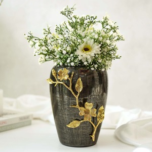Modern Metal <b>Cylinder</b> <b>Vase</b> With Geometric Cutouts For Home Decorative Plant Display - Product Image 5