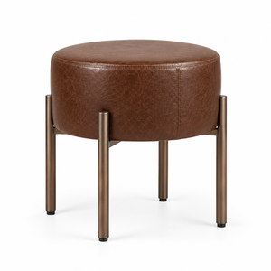 Brown Upholstered Round <b>Stool</b> Padded <b>Seat</b> Metal Legs Modern Accent Seating for Living Room Bedroom and Lounge Indoor | Versatile - Product Image 1