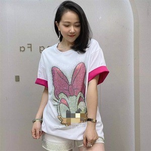 เสื้อยืดครอปคอกลมสีขาวสำหรับผู้หญิง แขนสั้น ผ้าฝ้ายเจอร์ซีย์ 100% ลายดอกไม้รูปหัวใจ สวมใส่สบาย ทรงปกติ สำหรับฤดูใบไม้ผลิ/ฤดูร้อน/ฤดูใบไม้ร่วง - Product Image 2