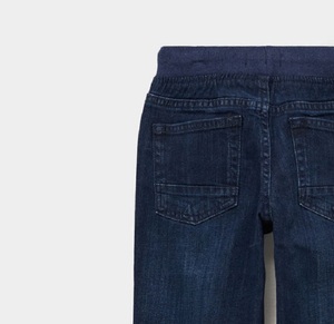 Jean bleu pour garçons, coupe droite, délavage foncé, taille mi-haute, fermeture élastique, coupe classique, longueur complète, en coton, style décontracté, de BD - Product Image 3