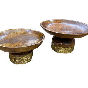 Brass Inlay Arabic Pattern Wooden Cake Stand Candy Stand Chocolate Stand From India by Craftsy Home - Product Image 3