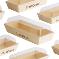Barquette alimentaire jetable biodégradable et écologique en bois avec revêtement UV, forme rectangulaire, personnalisable pour sushis