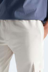 Men's <b>White</b> Cotton <b>Cargo</b> Sweatpants Elastic Waist Relaxed Fit Casual Summer Wear - Product Image 4