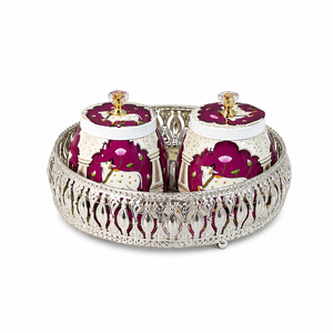 Panier en fer moderne fait main avec 2 bols décoratifs et couvercle |   Ensemble de décoration d'intérieur indien multifonctionnel en métal, idéal pour un cadeau - Product Image 1