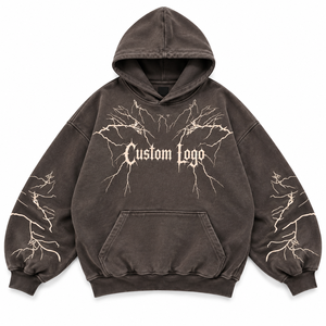 Sweat à capuche gothique tendance avec effet déchiré, délavé à l'acide, style grunge sombre, marron délavé, épaules tombantes, 450 GSM, vente en gros - Product Image 2