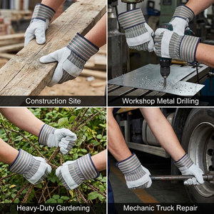 Gants de travail en cuir de vachette de qualité supérieure, résistants, de sécurité, avec manchette caoutchoutée pour la construction et le jardinage - Product Image 4