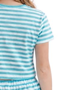 Ensemble décontracté d'été pour femme : crop top rayé et short, taille élastique, tenue de détente, streetwear, personnalisable OEM - Product Image 6