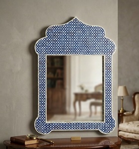 Miroir mural décoratif fait main en forme de Mihrab, bleu floral, pour entrée et chambre à coucher - Product Image 3