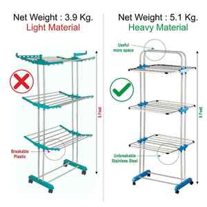 ราวตากผ้าสแตนเลสสามชั้นแบบติดผนัง ถอดประกอบได้ พร้อมที่เก็บของ - Product Image 5