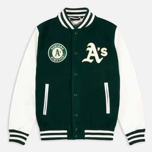 Oakland Athletics Green White Varsity Jacket Baseball Team Logo <b>Button</b> Up College Style Jacket - Product Image 1