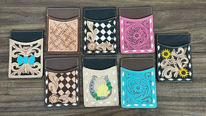 Tarjetero de Cuero Genuino con Diseño Floral Turquesa, Estilo Occidental, para Unisex, Elegante y Minimalista, para Identificación - Product Image 5