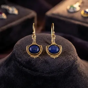 Pendientes de Latón con Lapislázuli Natural |   Pendientes Colgantes Hechos a Mano con Piedras Preciosas |   Joyería de Latón al por Mayor - Product Image 5