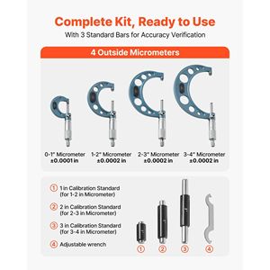 Ultra-Precision 0.0001 Machinist <b>Micrometer</b> Set 4 PCS 0-1"/1-2"/2-3"/3-4" Professional for Precision Work - Product Image 2