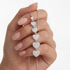 Beautiful Full Zircon Heart Tassel Pendant Necklace 925 Sterling Silver Rose Gold Plated Diamond Luxury Multi Drop <b>Jewelry</b> Women - Product Image 1