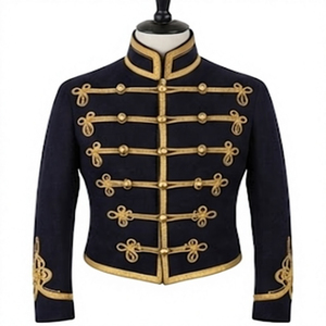 Chaqueta Napoleónica Personalizable y Transpirable, Túnica, Uniforme, Pelisón Negro con Cuello Trenzado Dorado, Unisex - Product Image 1