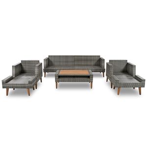 GO 6 pezzi Set di mobili da giardino in vimini per tutte le stagioni per esterni a doppio cuscino divano in Rattan con gambe in legno tavolo Beige grigio - Product Image 6