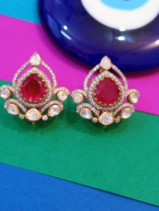 Classic 22k Gold Plated <b>Stud</b> <b>Earrings</b> With Red <b>Crystal</b> Rhinestone Water Drop Shape For Women Wedding Jewelry women <b>stud</b> <b>earrings</b> - Product Image 1