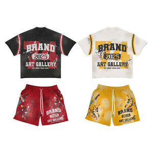 OEM 2026 Customized Summer 2-Piece <b>Set</b> With Screen Printed Logo Acid Wash Faded Shorts and Round Neck T-Shirt Trend <b>Set</b> - Product Image 1