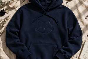Sweat-shirt à capuche noir pour homme avec imprimé chat de dessin animé, coupe classique, en molleton de coton, décontracté, écologique, avec poche - Product Image 2