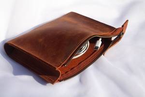 Full Grain Leather <b>Cable</b> Organizer Luxury Desk Cord Tidy Travel Tech Wrap Wire Management Case Verified Supplier LCO-0017 - Product Image 5