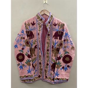Chaqueta con bordado floral para mujer, cuello mandarín, manga larga, abrigo abierto de otoño, diseño hecho a mano - Product Image 6