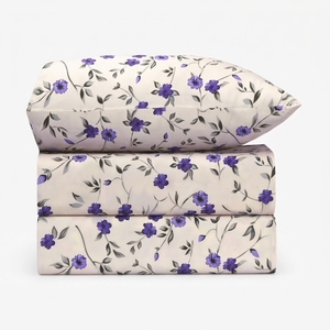 <b>Purple</b> Floral Bedsheet and 2 pillow in Set Classic 100% Cotton 150tc Grade a All-Season - Product Image 1