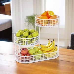 Cesta de Frutas de Tres Niveles, Estante de Almacenamiento Rectangular Blanco Apilable, Organizador de Cocina de Diseño Minimalista - Product Image 1