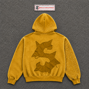 เสื้อฮู้ดพิมพ์ลาย Fast Money ผู้ชาย ไซส์ใหญ่ ซิปหน้า สตรีทแวร์ สีเหลือง ผ้าฝ้ายเฟรนช์เทอร์รี่ สไตล์ฤดูใบไม้ร่วง แขนเสื้อประดับเพชร - Product Image 6