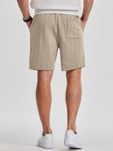 Men's Beige Quilted Bermuda Shorts With Drawstring Waist And Pockets Casual Style Cotton Fabric Mid Rise Short Pants - Product Image 3