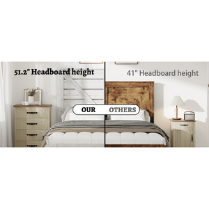 Base letto matrimoniale in legno grande e silenziosa con testiera, facile da montare, senza bisogno di rete a molle, con contenitore - Product Image 4
