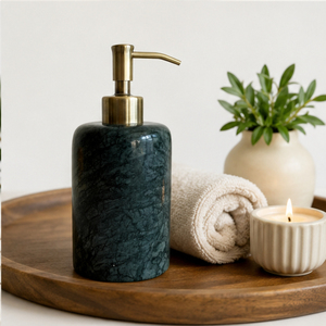 Distributeur de savon en marbre vert naturel au design vintage avec pompe en laiton, flacon de lotion liquide pour hôtels et décoration de salle de bain moderne - Product Image 2