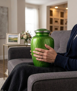 Authentic Handcrafted Green Aluminum Cremation Urn Large Capacity Secure Thread Lid Velvet Base Decorative Memorial Funeral Urns - Product Image 4