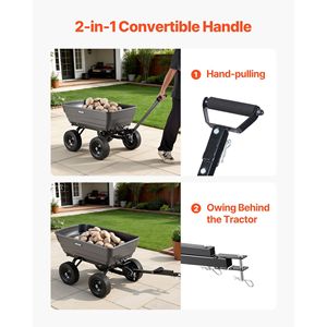 Carrello da Giardino Ribaltabile da 1200 Libbre con Capacità di 6 Metri Cubi Carrello e Trolley 2-in-1 Convertibile con Manico Girevole a 90 Gradi, Capacità 900 Libbre, in Polietilene - Product Image 5