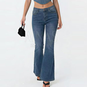 Jean évasé élégant pour femme, taille haute, fermeture boutonnée, 100 % coton, respirant, léger, coupe droite, jambe large, décontracté et tendance pour l'hiver - Product Image 3