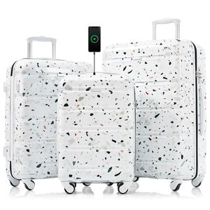 Set di 3 Valigie da 20 Pollici con Porta USB, Guscio Rigido in ABS+PC, Ruote Girevoli, Certificato per il Trasporto in Cabina Aerea STA - Product Image 1