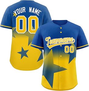 Maillot de baseball personnalisé unisexe, design étoile bleue et rouge, impression par sublimation, polyester respirant, uniforme d'équipe adulte - Product Image 4
