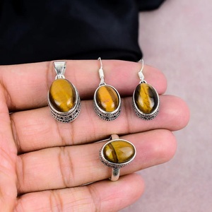 Natural Tiger Eye <b>Silver</b> Jewelry <b>Set</b> 925 Sterling <b>Silver</b> Handmade Gemstone Necklace Earrings <b>Set</b> Wholesale Jewelry - Product Image 2