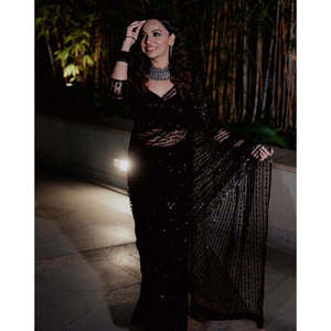 Saree de fête de créateur avec séquence et fil pour vêtements de club - Product Image 5