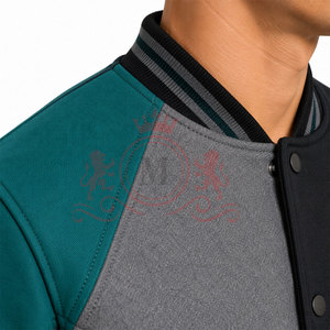 แจ็คเก็ต Letterman สีเทาอมเขียวคอลเลคชั่นยอดนิยม เนื้อผ้านุ่ม แต่งขอบยางยืด ติดกระดุมด้านหน้า สไตล์ลำลอง - Product Image 5