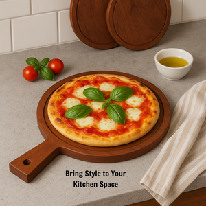 Tabla de cortar redonda de madera de acacia con asa, tabla de cocina, tabla para servir, tabla para queso - Product Image 3