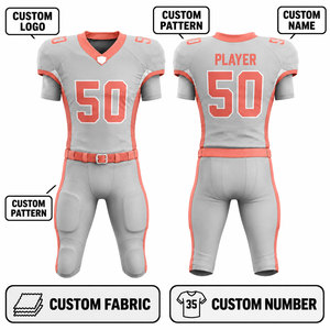 Ensemble Maillot et Pantalon de Football Américain Personnalisé par Sublimation pour Homme – Anti-humidité, Coupe Ajustée, Manches Courtes, Gris Corail - Product Image 2