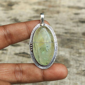 Solide 925 Sterling Silver Pendentif Prehnite Gemstone Pendentif Collier Bijoux Faits À La Main Prehnite Bijoux Cadeau De Noël Pour Elle - Product Image 3