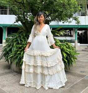 Vintage White Eco-Friendly Knitted Maxi Dress Women <b>Boho</b> V-neck Shoulder Spaghetti Strap Embroidery Hollow Natural Waist Organic - Product Image 6