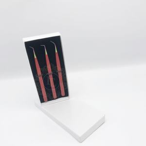 Pince à épiler à pointe arc-en-ciel étiquetée personnalisée de haute qualité pince à épiler d'extension de cils en acier inoxydable avec revêtement en poudre rouge - Product Image 4